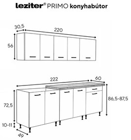 Dulap de bucătărie Primo 220 alb, blat de lucru din stejar charlestone