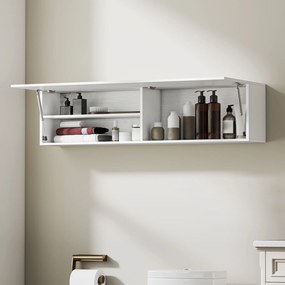 HOMCOM Dulap de Baie Montat pe Perete, Dulap Suspendat Modern cu Ușă Soft Close, 2 Compartimente și Raft Reglabil, pentru Living și Hol, Economisire Spațiu, 120x23x30 cm, Alb | Aosom Romania