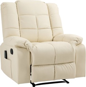 HOMCOM Fotoliu de Masaj Reclinabil Manual 165° cu 8 Puncte de Masaj și Suport pentru Picioare, Fotoliu Relax Tapițat cu Telecomandă, Buzunare Laterale, din Piele PU, Max 160kg, pentru Casă sau Birou, Crem | Aosom Romania