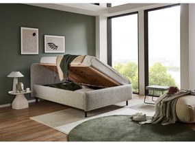 Pat matrimonial bej tapițat cu spațiu de depozitare cu somieră 140x200 cm Primo – Meise Möbel