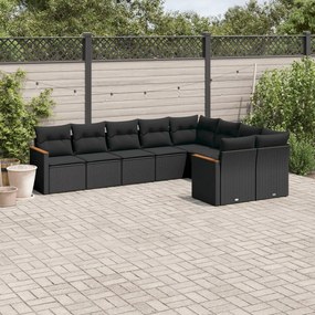 3226300 vidaXL Set mobilier de grădină cu perne, 9 piese, negru, poliratan