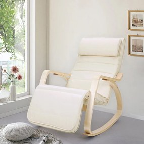 Fotoliu balansoar, lemn de mesteacan / textil, crem, Songmics, LYY10M
