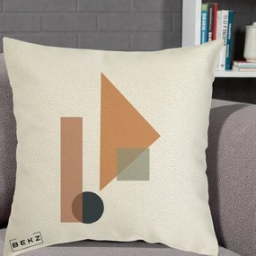 Perna Decorativa Geometric Bauhaus Triunghi, 40x40 cm, Ecru, Husa Detasabila, Perna Inclusa, BEKZ®