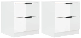 811227 vidaXL Noptiere, 2 buc. alb extralucios, lemn prelucrat