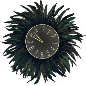 Ceas decorativ de perete cu pene negre BLACKY, 70-75 cm
