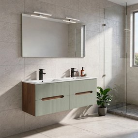 Trent 120 dulap de baie inferior cu chiuvetă ceramică (4 sertare) stejar apus de soare-olive verde
