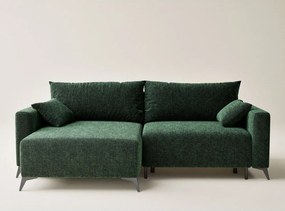 Colțar verde închis extensibil/cu spațiu de depozitare cu tapițerie din chenille (cu colț pe partea stângă/cu șezlong) Leon – Maison de Rêve