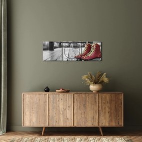 Tablou cu pantofi cu role vechi roșii (cu ceas) (90x30 cm)