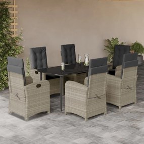 vidaXL Set mobilier de grădină cu perne, 7 piese gri deschis poliratan