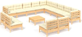 vidaXL Set de mobilier de grădină & perne 14 piese crem lemn masiv pin