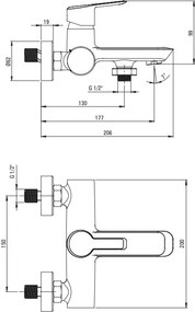 ARNIKA Baterie pentru Cadă Montată pe Perete - Finisaj Auriu Periat BQA_R10N