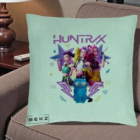 Perna Personalizata K-pop HUNTRX Trio 3D cu Pisica Fulgere, 40x40 cm, Verde Menta, Husa Detasabila, Perna Inclusa, BEKZ®