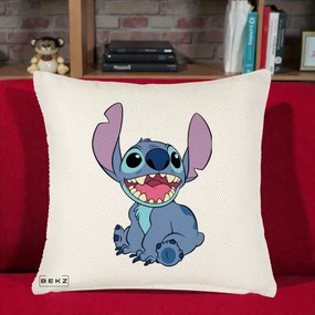 Perna Personalizata Stitch Zambitor, 40x40 cm, Crem Reliefat, Husa Detasabila, Perna Inclusa, BEKZ®