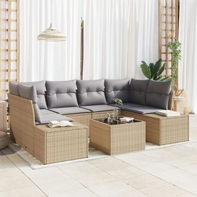 vidaXL Set de canapele pentru grădină 7 pcs Bej Rattan poli