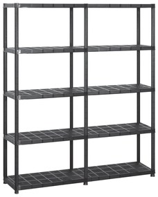 vidaXL Raft de depozitare cu 5 polițe, negru, 142x38x170 cm, plastic