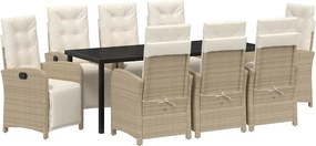 vidaXL Set de masă pentru grădină cu pernă 9 pcs Bej poliratan
