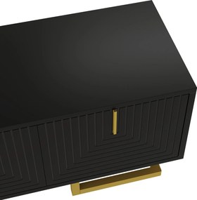Comodă TV, mânere și picioare aurii, picioare reglabile, 160x38x44,5 cm, Negru