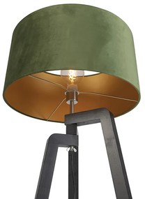 Lampă de podea cu trepied negru cu abajur verde și auriu 50 cm - Puros