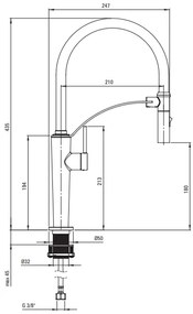 Baterie pentru chiuveta bucatarie, titan, cap mixer, pipa flexibila, 2 tipuri de jet, Deante Corda Titan