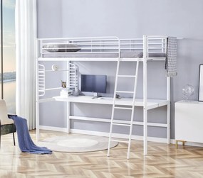 Pat supraetajat alb cu birou si organizator Dolce 90x200 cm