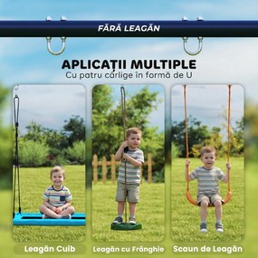 AIYAPLAY Cadru pentru Leagăn de Grădină pentru Copii, Structură din Oțel, Anti-UV, Impermeabil, Suportă 150 kg, cu 4 Cârlige pentru Leagăn Tip Cuib, Leagăn în U, Scară, 260x160x178 cm, Albastru | Aosom Romania