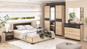Dormitor Verona , Sonoma cu Wenge, Dulap 150 cm, Pat 160A 200 cm, 2 Noptiere si Comoda 4s