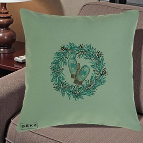 Perna Decorativa Coroana Turcoaz cu Manusi, 40x40 cm, Verde, Husa Detasabila, Perna Inclusa, BEKZ®