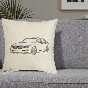 Perna Personalizata BMW Seria 7 Linie Minimalista, 40x40 cm, Ecru, Husa Detasabila, Perna Inclusa, BEKZ®
