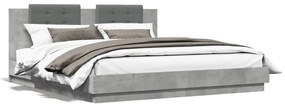 3209985 vidaXL Cadru de pat cu tăblie și lumini LED, gri beton, 200x200 cm