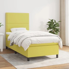 Pat box spring cu saltea, verde, 90x190 cm, textil Verde, 90 x 190 cm, Culoare unica si cuie de tapiterie