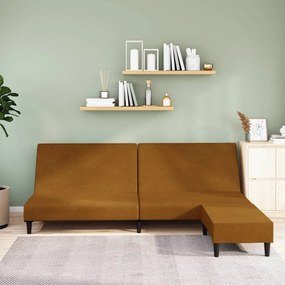 3080498 vidaXL Canapea extensibilă cu taburet, 2 locuri, maro, catifea