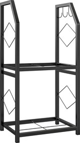 Outsunny Suport de Lemne din Oțel pe 2 Nivele cu 3 Cârlige Laterale 41x30x81cm Negru | Aosom Romania