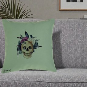 Perna Decorativa Craniu Floral cu Trandafiri si Ciuperci, 40x40 cm, Verde, Husa Detasabila, Perna Inclusa, BEKZ®