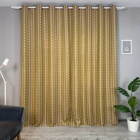 Set două Draperii (Blackout), din Jacquard + Stofă premium (Model texturat), Gata lucrate (Inele galerie), Culoare Galben + Mov, Dimensiuni draperie 160x260 cm (x2), Brand Originalio