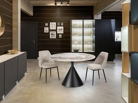 Masa rotunda metal negru/ portelan cu efect de marmura Panda 120cm