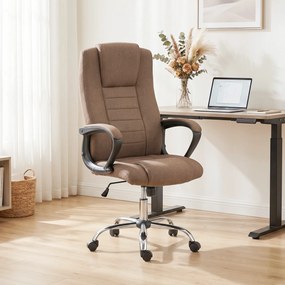 Vinsetto Scaun de Birou Ergonomic Inclinabil și Rotativ în Țesătură cu Aspect de In cu Tetieră, Maro | Aosom Romania