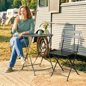 Outsunny Set Bistro Exterior, Mobilier Pliabil cu Masă și 2 Scaune, Negru | Aosom Romania