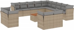 vidaXL Set canapele de grădină, 14 piese, cu perne, bej, poliratan