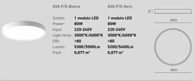 Plafoniera LED AVA 80cm, alb sau negru