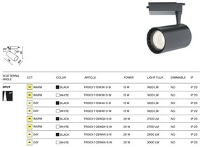 Spot LED, accesoriu pentru sinele monofazate Unity, Vuoro alb 15W 4000K