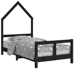 834560 vidaXL Cadru de pat pentru copii, negru, 80x160 cm, lemn masiv de pin