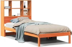 vidaXL Pat cu bibliotecă fără saltea, maro, 100x200 cm, lemn masiv pin