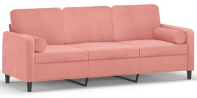 3153104 vidaXL Canapea cu 3 locuri cu perne&pernuțe, roz, 180 cm, catifea