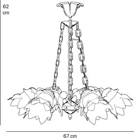 Candelabru 6 brate din alama cu abajur din sticla Putti
