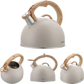 Fierbător fluierător Klausberg KB 7913, 2.5 L, Mâner cu efect de lemn, Inducție, Bej