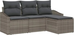 vidaXL Set de canapea cu pernă cu depozitare 4 pcs Gri poliratan