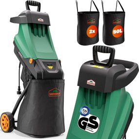 Tocător de crengi pentru grădină VAVRO, 2400W, 50l, negru/verde Gardebruk