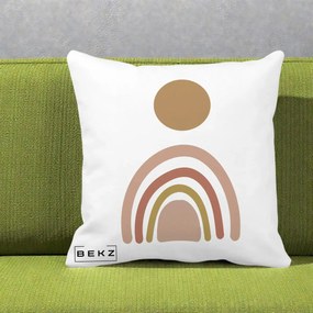 Perna Decorativa Boho Rainbow Sun, 40x40 cm, Alba Mata, Husa Detasabila, Perna Inclusa, BEKZ®