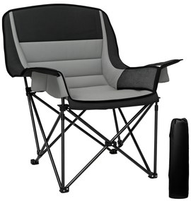 Outsunny Scaun de Camping Pliabil cu 2 Suporturi pentru Pahare și Buzunare Laterale, 99x71x103 cm, Gri | Aosom Romania