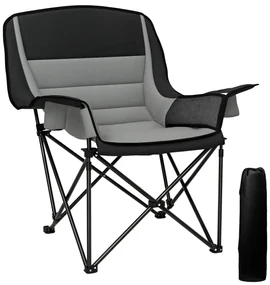 Outsunny Scaun de Camping Pliabil cu 2 Suporturi pentru Pahare și Buzunare Laterale, 99x71x103 cm, Gri | Aosom Romania